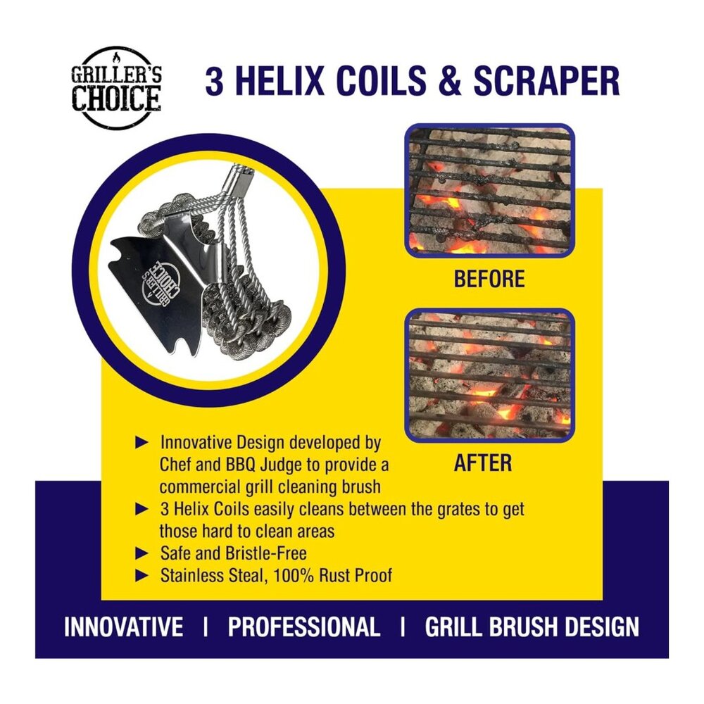 Grillers Choice Commercial Grill Brush - Bristle-Free Double Helix, Stainless St - Picture 2 of 7